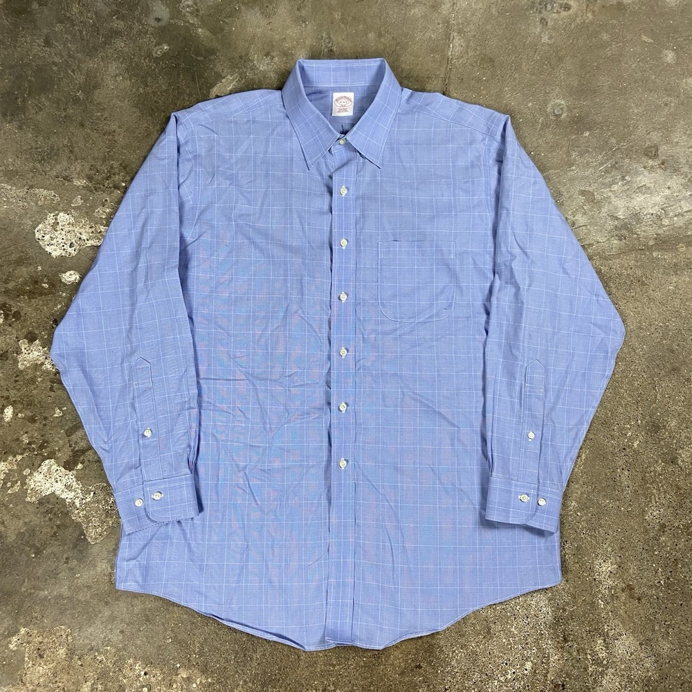 Brooks Brothers 346 Button Down Shirt Size 17 4/5 Blue Pattern Long Sleeve